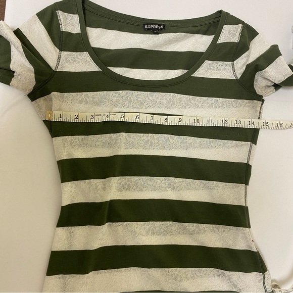 EXPRESS Long Sleeve Shirt- Green and White - Cotton Polyester - Picture 5 of 9